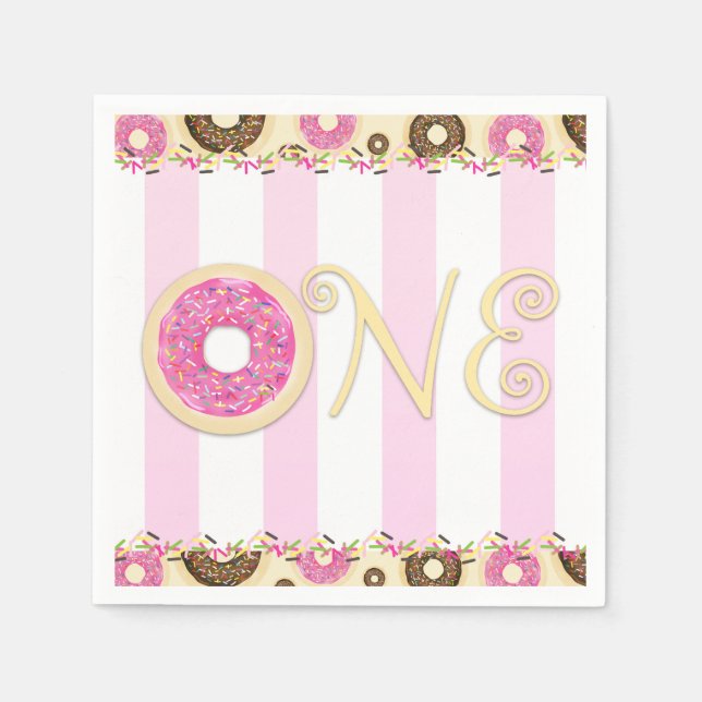 Servilleta De Papel Donas de Relleno Rosa Marrón para Cumpleaños UNO 1 (Anverso)