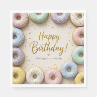 Servilleta De Papel Donas Glaseadas Pastel Con Purpurina Dorada Dulces
