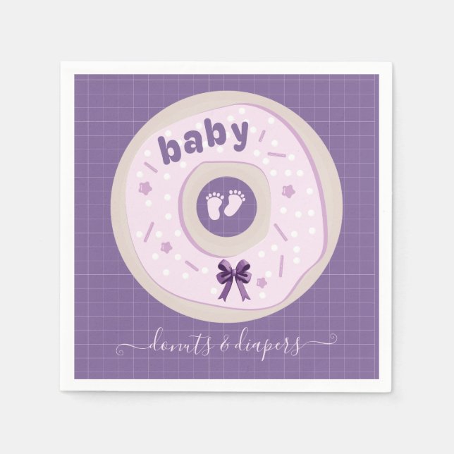 Servilleta De Papel Donuts de lavanda y pañales rompen Baby Shower (Anverso)