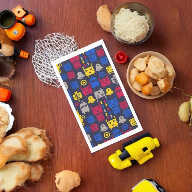 Servilleta De Papel Doodle Alien Spaceship y Patrón Robot (dinner napkin)