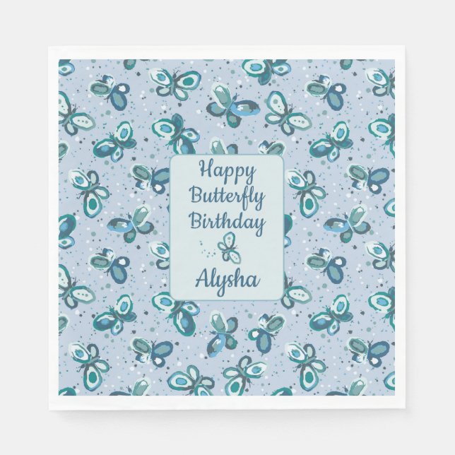 Servilleta De Papel Doodle Bugs Butterflies - blue - kids birthday. (Anverso)