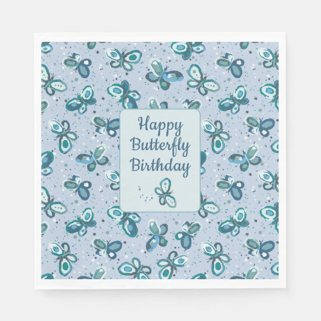 Servilleta De Papel Doodle Bugs Butterflies - blue - kids birthday. (Anverso)