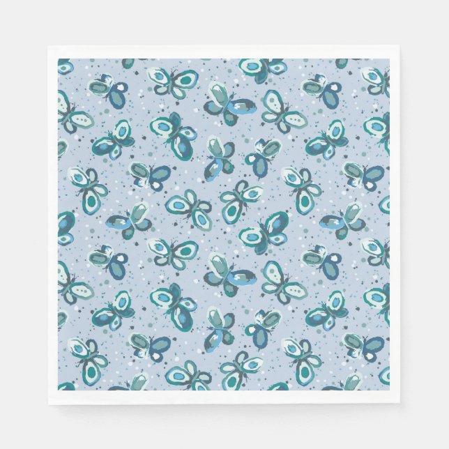 Servilleta De Papel Doodle Bugs Butterflies - blue - kids party. (Anverso)