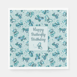 Servilleta De Papel Doodle Bugs Butterflies - turquoise - birthday.