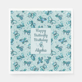 Servilleta De Papel Doodle Bugs Butterflies - turquoise - birthday.