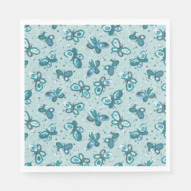 Servilleta De Papel Doodle Bugs Butterflies - turquoise - kids party. (Anverso)