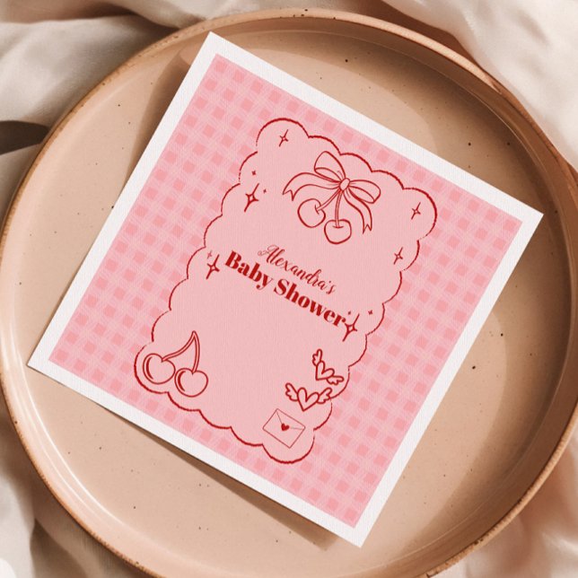 Servilleta De Papel Doodle Cherry Bow Baby Shower (Subido por el creador)