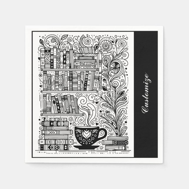 Servilleta De Papel Doodle de estanterías blancas y negras (Anverso)