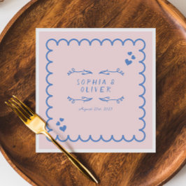 Servilleta De Papel Doodle De Onda Retro Boda Escrito A Mano Ilustrada