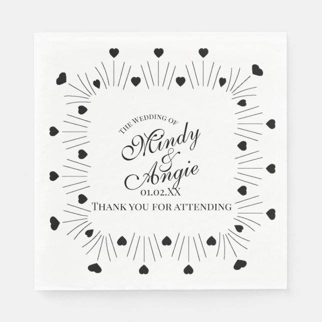 Servilleta De Papel Doodle Hearts Frame Script Wedding (Anverso)