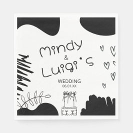 Servilleta De Papel Doodle Organic Shapes Script Wedding