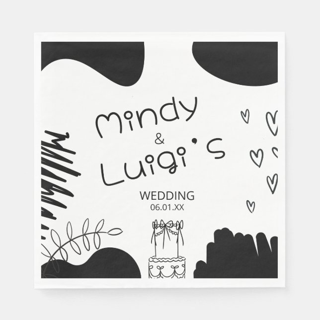 Servilleta De Papel Doodle Organic Shapes Script Wedding (Anverso)