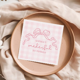 Servilleta De Papel Doodle Pink Bow Baby Girl Primer cumpleaños