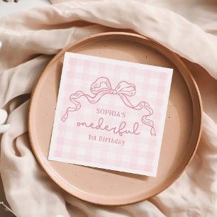 Servilleta De Papel Doodle Pink Bow Baby Girl Primer cumpleaños