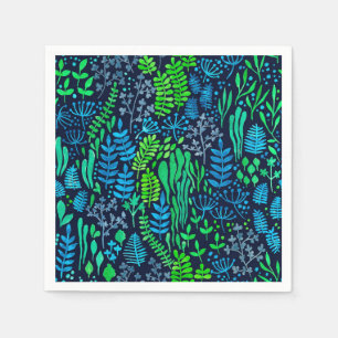 Servilleta De Papel Doodles florales de color de agua fondo oscuro