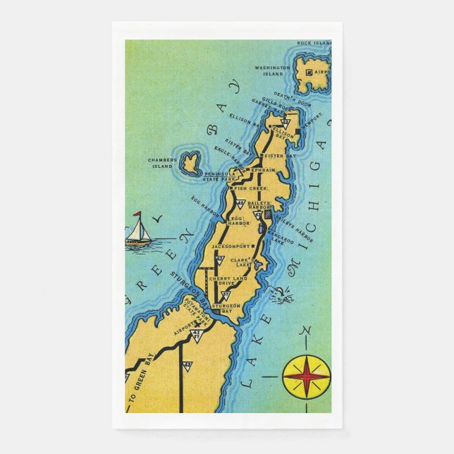 Servilleta De Papel Door County Map Guest Towels (Anverso)