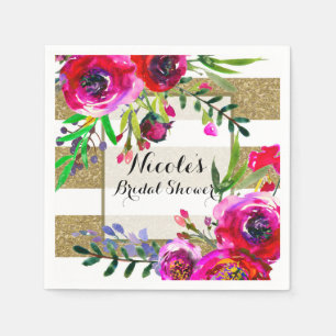 Servilleta De Papel Dorado Blanco Rayas Negritas Glam Floral Lluvia de