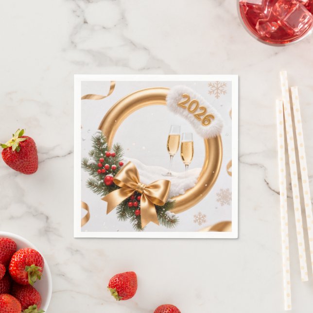 Servilleta De Papel Dorado espumoso y champán Año Nuevo 2026 (In situ)