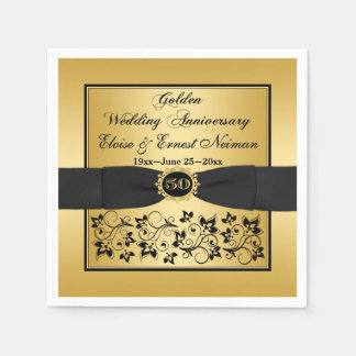 Servilleta De Papel Dorado, floral negra, Napkins 2