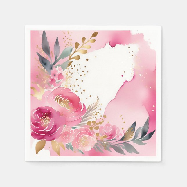 Servilleta De Papel Dorado floral rosa de lujo (Anverso)