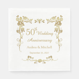 Servilleta De Papel Dorado Floral Swirls 50º Aniversario Boda