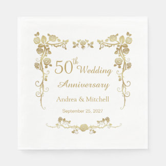 Servilleta De Papel Dorado Floral Swirls 50º Aniversario Boda