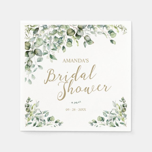 Servilleta De Papel Dorado Greenery Eucalyptus Bridal Shower (Anverso)
