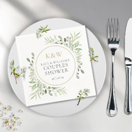 Servilleta De Papel Dorado Monograma Verdor Parejas Ducha de Boda