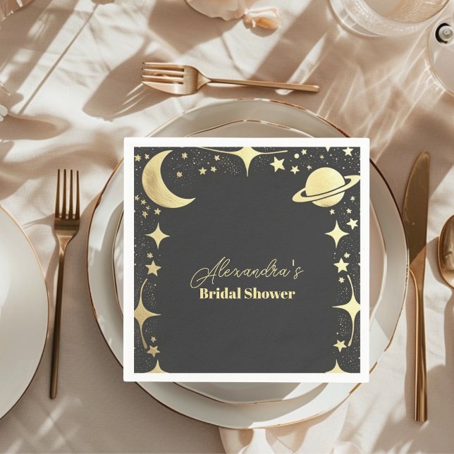 Servilleta De Papel Dorado negro Celestial Crescent Moon Bridal Shower (Subido por el creador)