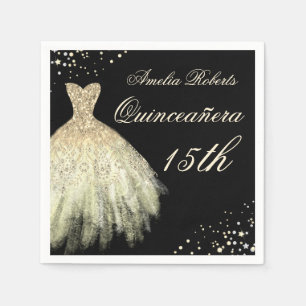 Servilleta De Papel Dorado negro Sparkke Vestido Quinceanera Napkin