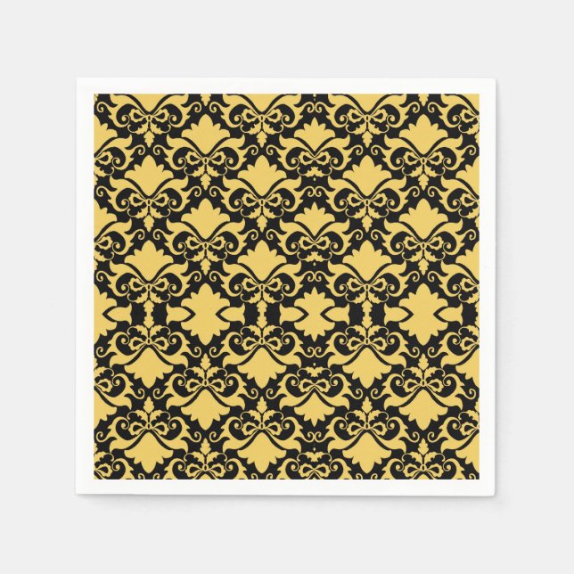 Servilleta De Papel Dorado Night Damask Bows (Anverso)