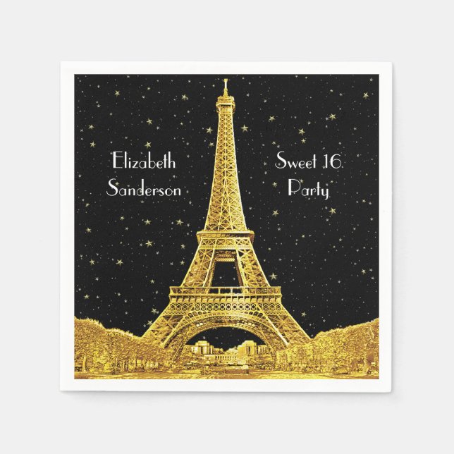 Servilleta De Papel Dorado Paris Skyline #2 Black Starry Sweet 16 SQ (Anverso)