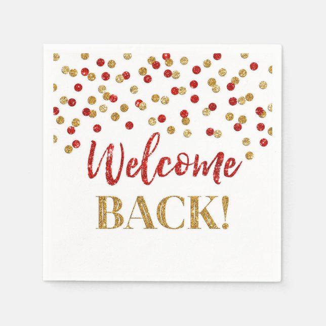 Servilleta De Papel Dorado Red Confetti Bienvenida Napkins (Anverso)