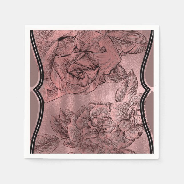 Servilleta De Papel Dorado Rosa Rosa Rosa Dusty Moda Floral Glam Elega (Anverso)