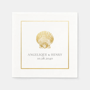 Servilleta De Papel Dorado Seashell Custom Names Beach Wedding