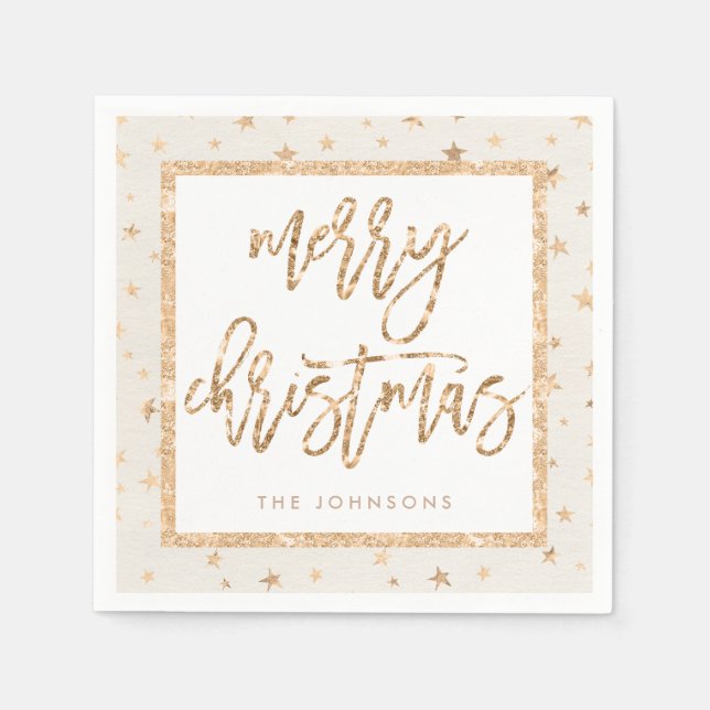 Servilleta De Papel Dorado Stars Feliz Navidad Papeles Napkins (Anverso)