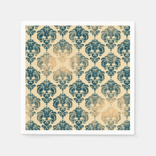 Servilleta De Papel Dorado y Vintage Blue Rustic moderno Glam Damask