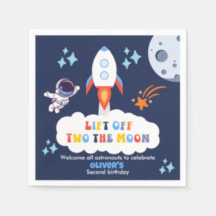 Servilleta De Papel Dos Al Niño Luna Cohete Espacial Despegue 2do Cump
