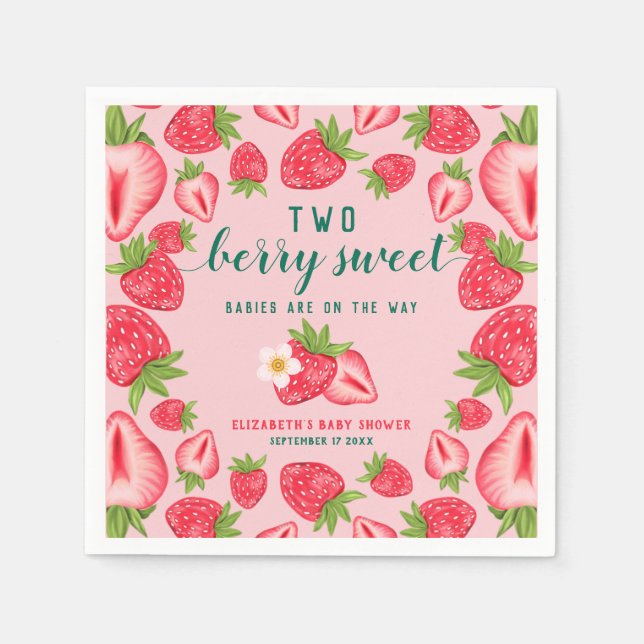 Servilleta De Papel Dos Berry Sweet Babies Baby Shower Twin Strawberry (Anverso)