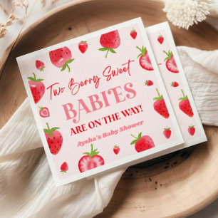 Servilleta De Papel Dos Berry Sweet Babies Strawberry Twin Baby Shower