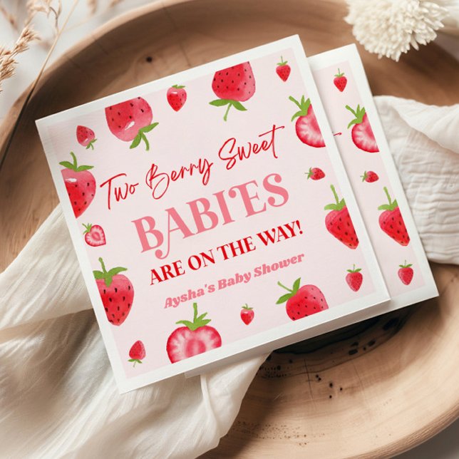 Servilleta De Papel Dos Berry Sweet Babies Strawberry Twin Baby Shower (Subido por el creador)