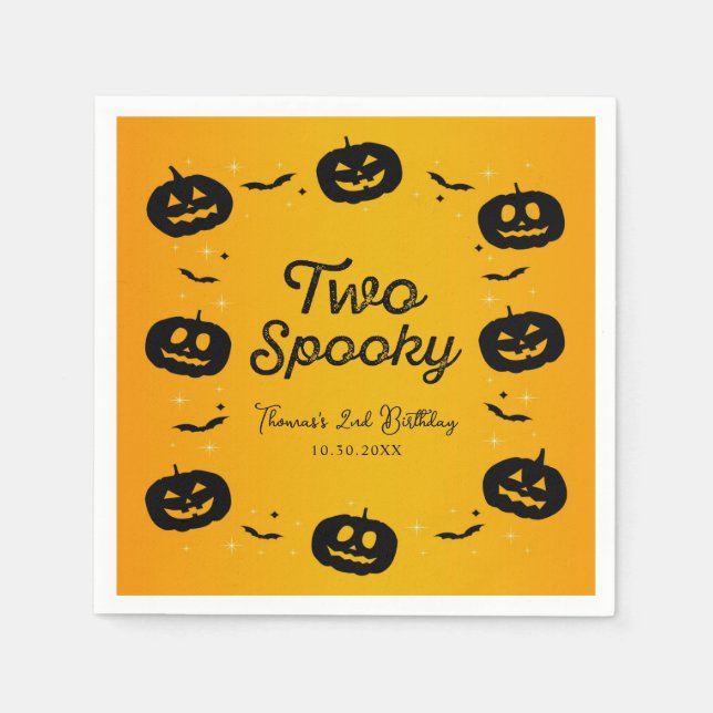 Servilleta De Papel Dos calabazas de Halloween de cumpleaños espeluzna (Anverso)