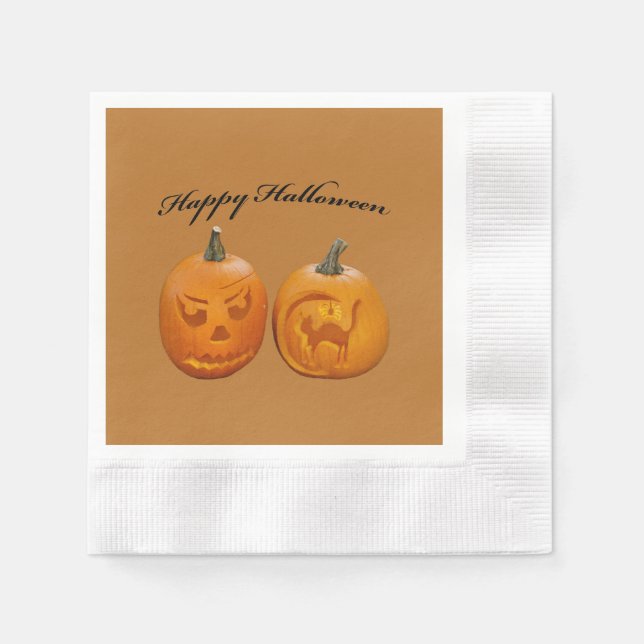 Servilleta De Papel Dos calabazas Feliz Halloween (Anverso)