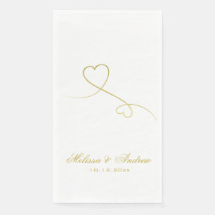 Servilleta De Papel Dos Corazones de Oro Elegantes   Boda personalizad