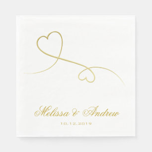 Servilleta De Papel Dos Corazones de Oro Elegantes Boda personalizad