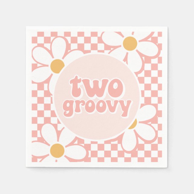 Servilleta De Papel Dos Daisy Checker rosadas divertidas (Anverso)