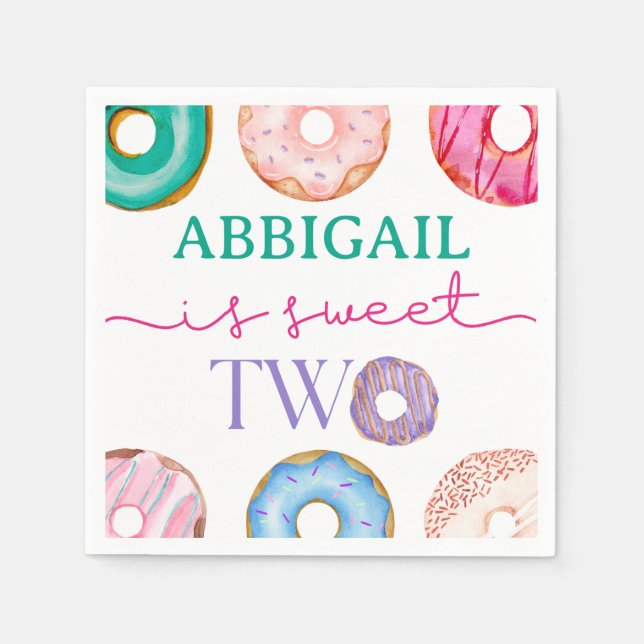 Servilleta De Papel Dos dulces donut acuarela Chica segundo cumpleaños (Anverso)