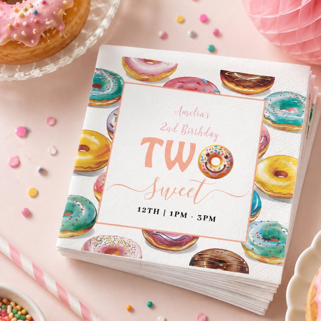 Servilleta De Papel Dos dulces donuts fiesta del segundo cumpleaños (Two Sweet Donuts 2nd Birthday party Napkins)