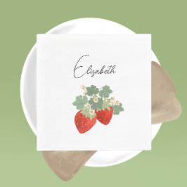 Servilleta De Papel Dos Fresas Rojas con Hojas y Flores | Fruta