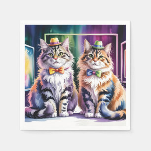 Servilleta De Papel Dos gatos elegantes en una galería de arte abstrac